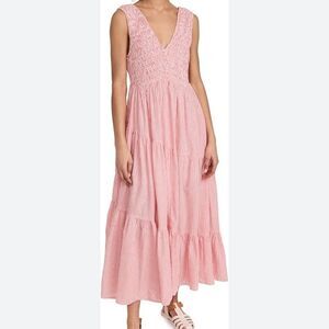 Free People pink white striped smocked tiered maxi sun dress size small
